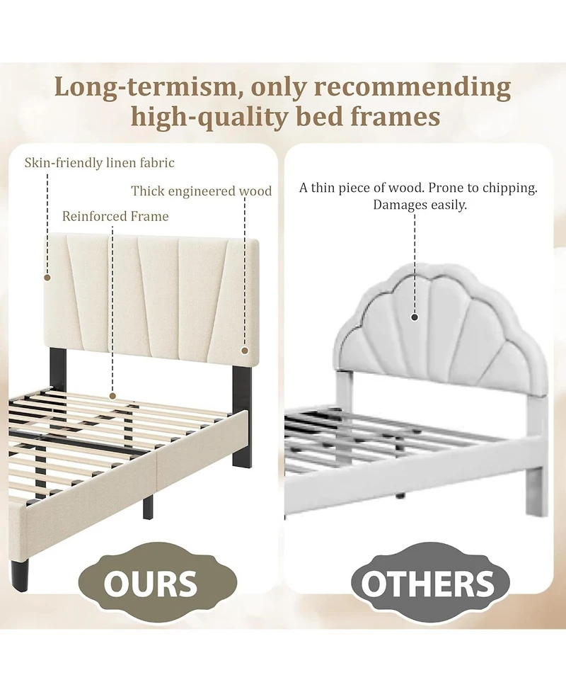 gaomon Twin Xl Platform Bed with Adjustable Headboard, Linen Upholstered Frame