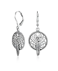 Bling Jewelry Native American Style Dream Catcher Feather Leaf Dangle Earrings