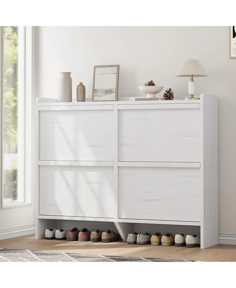 Homfan Shoe Cabinet with 4 Flip Drawers, Hidden Shoe Storage Organizer for Entryway, Wooden Shoe, Space-Saving Shoe Cupboard