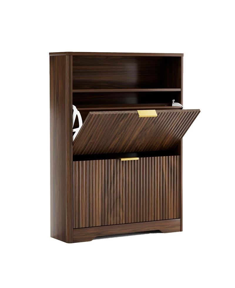 Clihome Shoes Storage Cabinet with 2 Flip Drawers, Tall Free Standing Shoe Organizer Rack