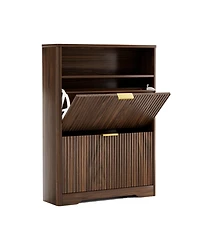 Clihome Shoes Storage Cabinet with 2 Flip Drawers, Tall Free Standing Shoe Organizer Rack