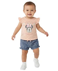 Disney Baby Girls' Minnie Print Top, Bodysuit and Shorts, 3-Piece Set