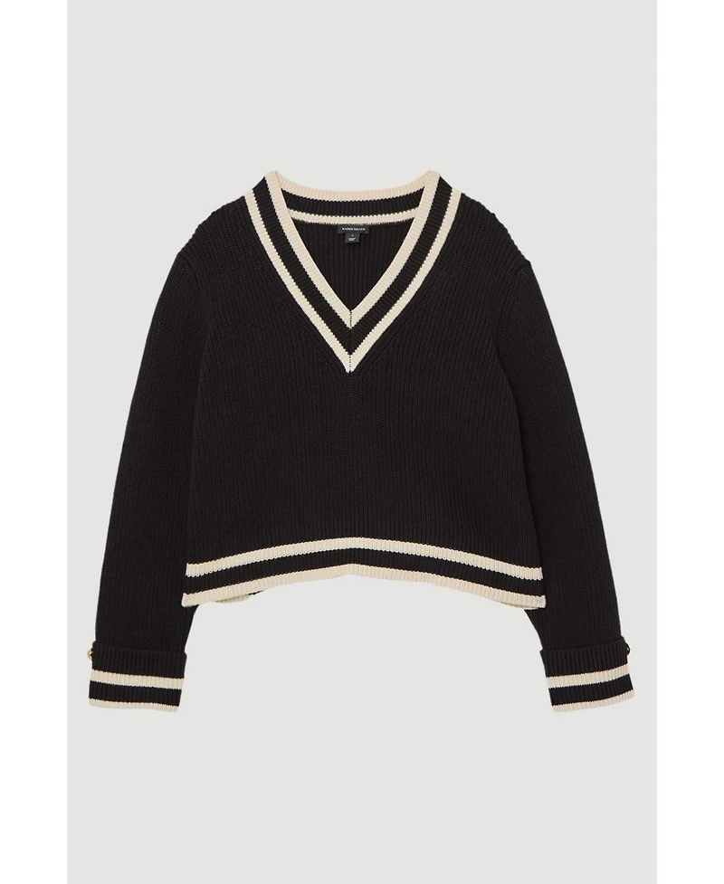 Karen Millen Women's Cotton V-Neck Knit Boxy Jumper