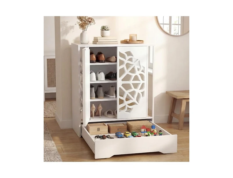 Slickblue Mirrored Shoe Cabinet 4-Tier Organizer with Large Drawer