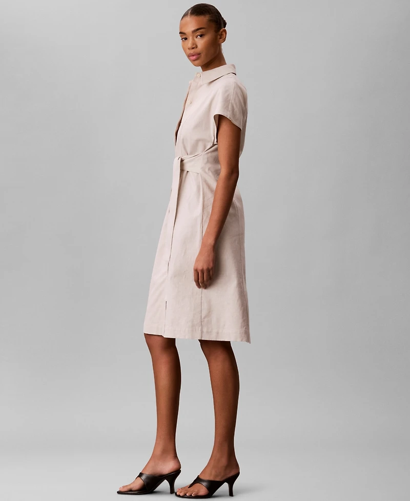 Calvin Klein Women's Short-Sleeve Collared Midi Shirt Dress