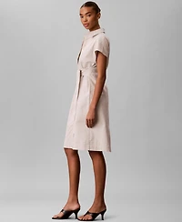 Calvin Klein Women's Short-Sleeve Collared Midi Shirt Dress