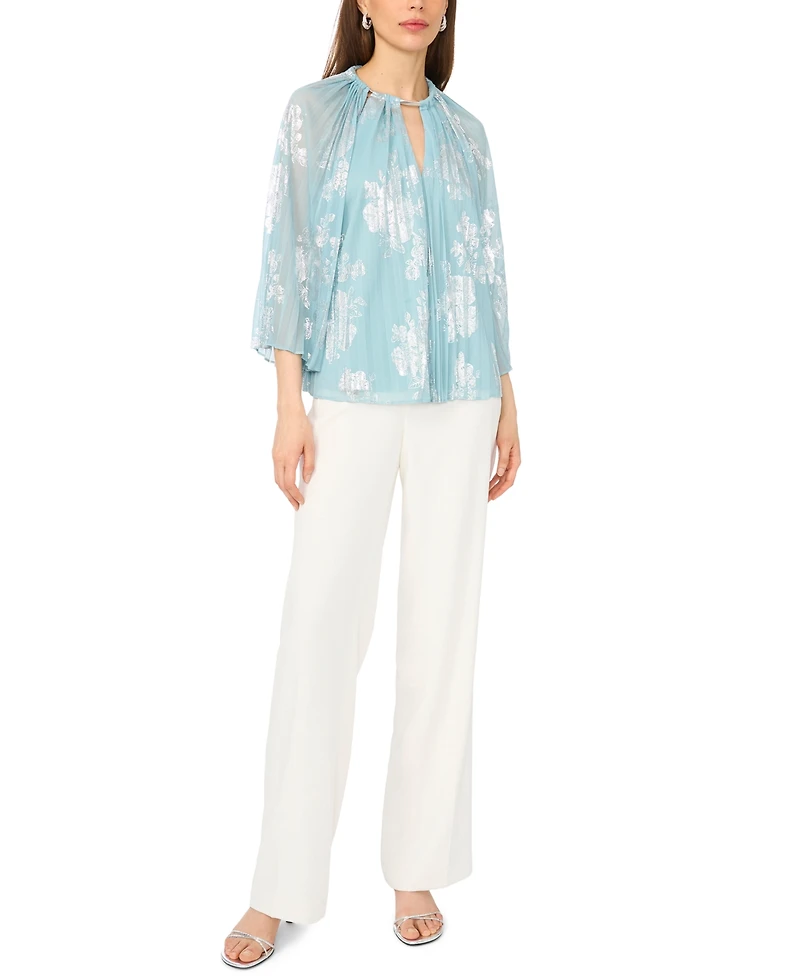 Msk Women's 3/4-Length-Sleeve Keyhole Neck Top