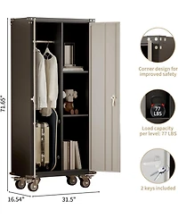 gaomon 71 Inches Tall Heavy-Duty Lockable Metal Storage Cabinet with 360° Wheels, Steel Cabinet with Adjustable Shelves & Doors