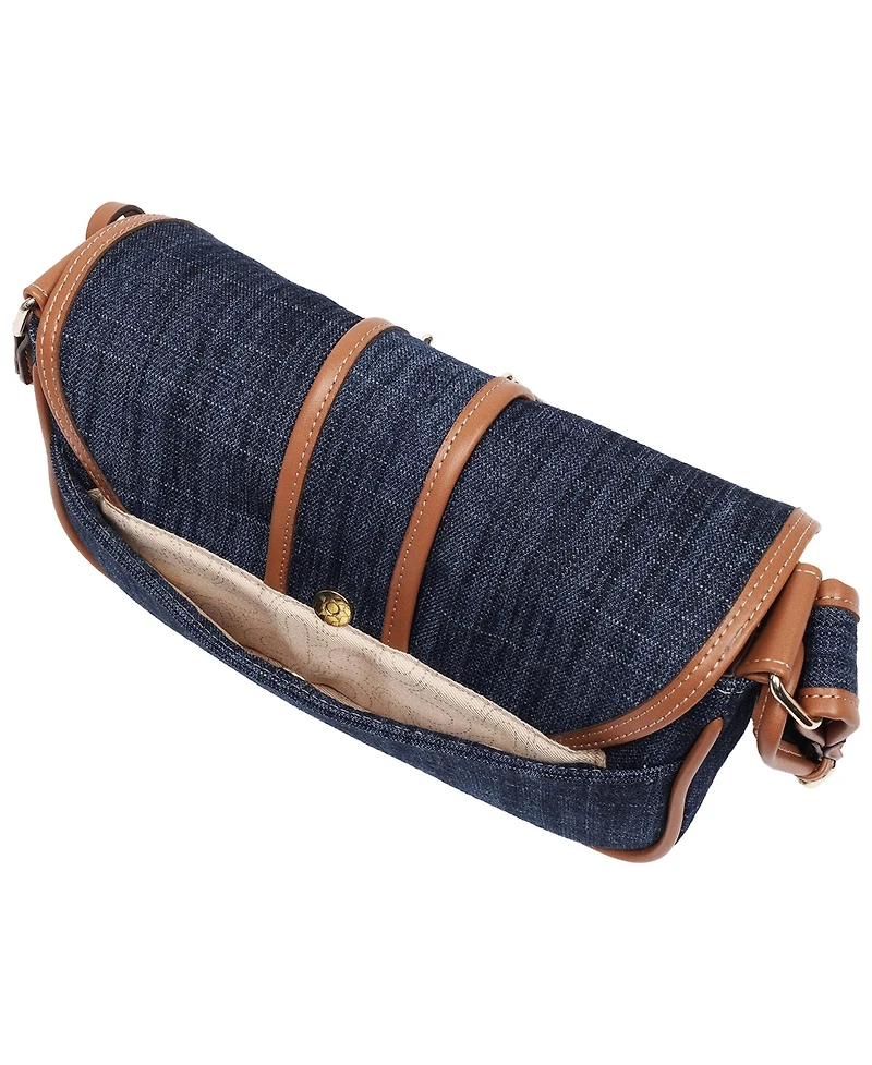 True Religion Double Pocket Denim Satchel with Horseshoe Hardware