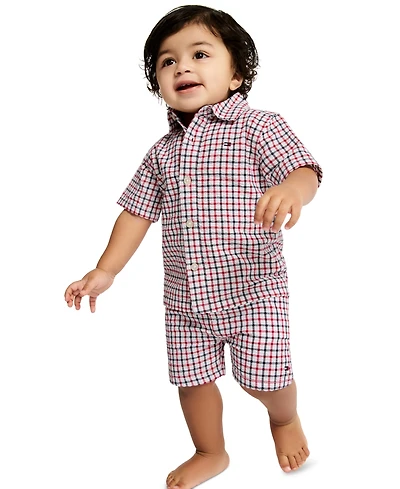 Tommy Hilfiger Baby Boys' Seersucker Check Cabana Shirt and Shorts, 2-Piece Set