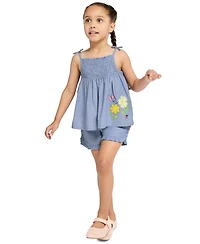 Kids Headquarters Girls' 2T-6X Woven Oxford Tunic and Ruffle Trim Shorts, 2-Piece Set