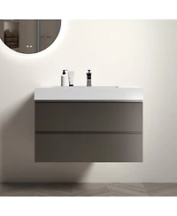 Sillysis 36" Gray Floating Bathroom Vanity with Double Soft Close Drawers, Handle-Free Design & Large Storage for Modern Bathrooms