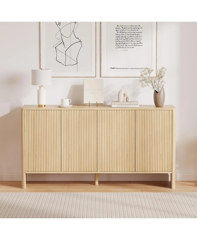 gaomon 58" Fluted Oak Sideboard Buffet Cabinet with Storage, Large Buffet Cabinet with 4 Doors and Adjustable Shelves