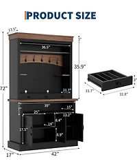 gaomon Coffee Bar Cabinet with Led Light, 72 Tall Farmhouse Hutch Storage, Sideboard Buffet Microwave Stand