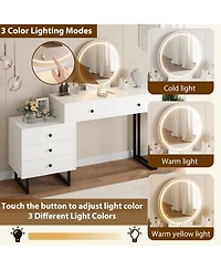 gaomon Vanity Desk with Mirror and Lights, Small Makeup Vanity with 5 Drawers for Bedroom, Modern Makeup Vanity Organizer
