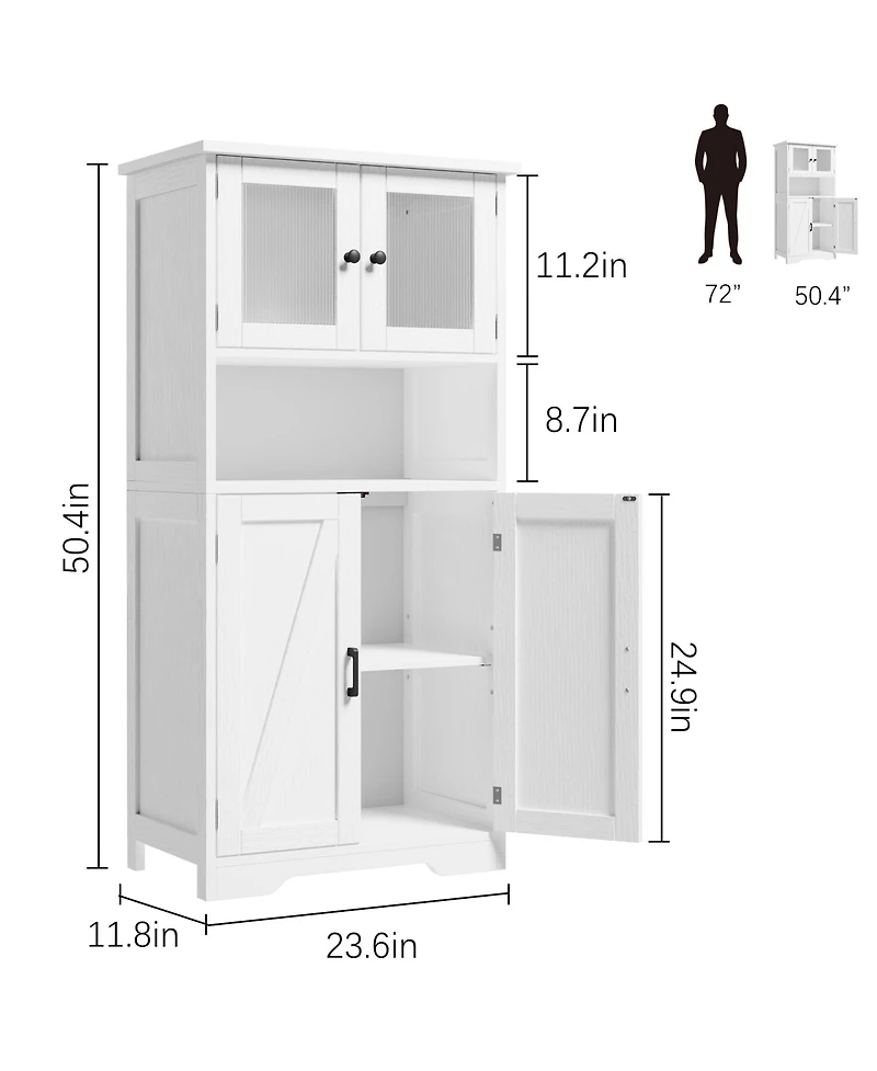 gaomon Storage Cabinets, 54 Inch Tall Hutch Bar Cabinet with Glass Doors and Adjustable Shelves
