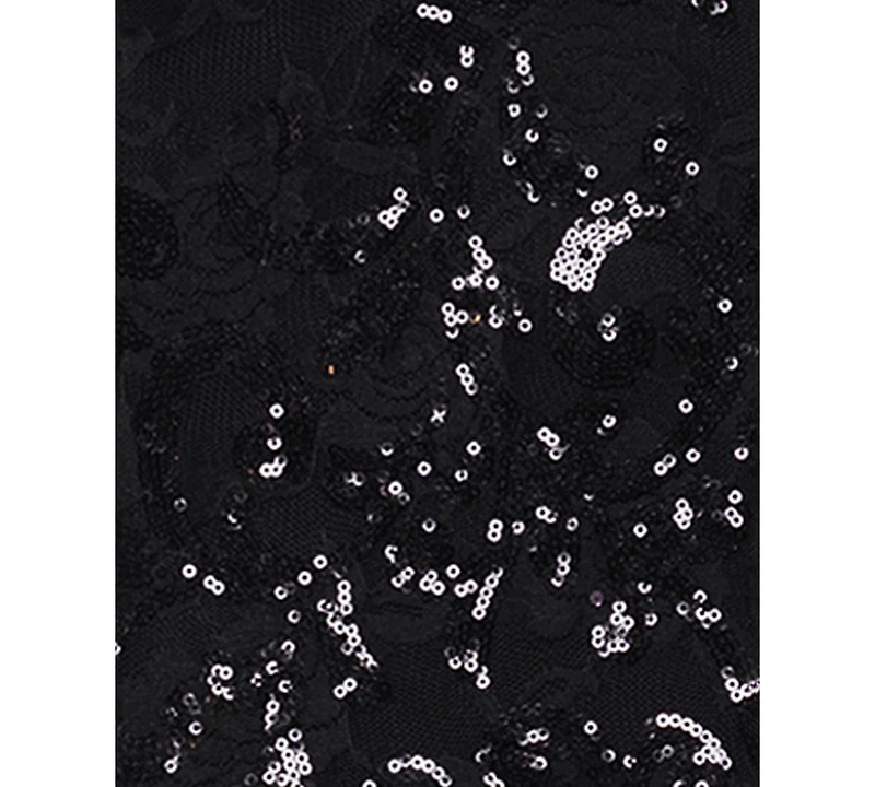 Blondie Nites Juniors' Sequined Lace Cutout-Front Lace-Up-Back Gown