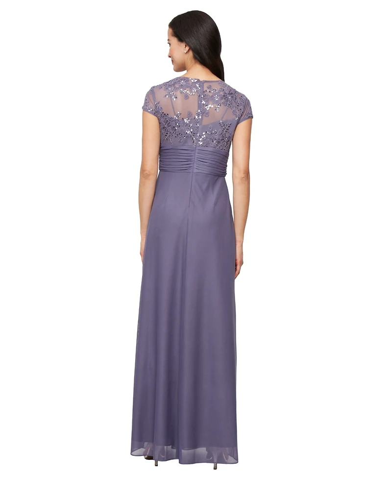 Alex Evenings Petite Sequin Embroidered-Lace Gown