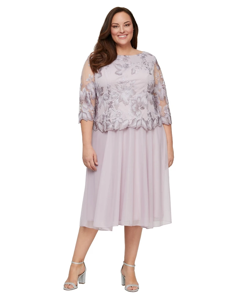 Alex Evenings Plus Boat Neck Midi Dress