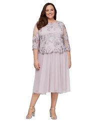 Alex Evenings Plus Boat Neck Midi Dress