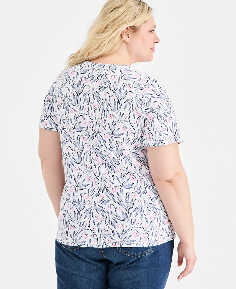 Style & Co Plus Printed Short-Sleeve Split-Neck Top, Macy's Exclusive