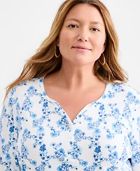 Style & Co Plus Printed 3/4-Sleeve Henley Top