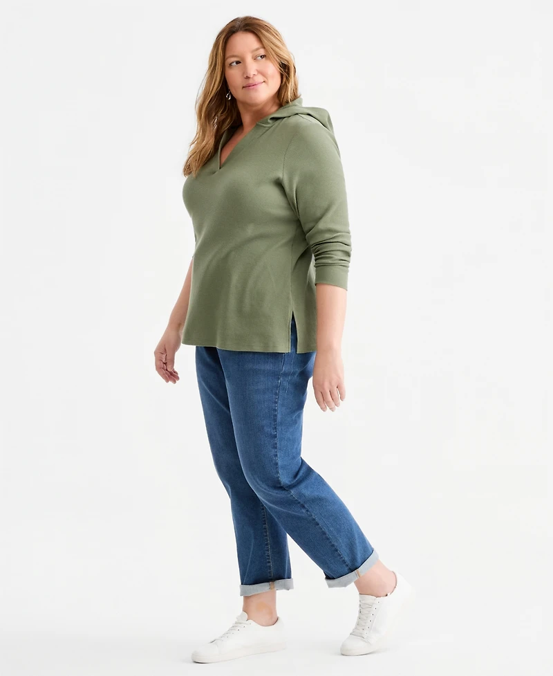 Style & Co Plus Long-Sleeve V-Neck Hoodie, Macy's Exclusive