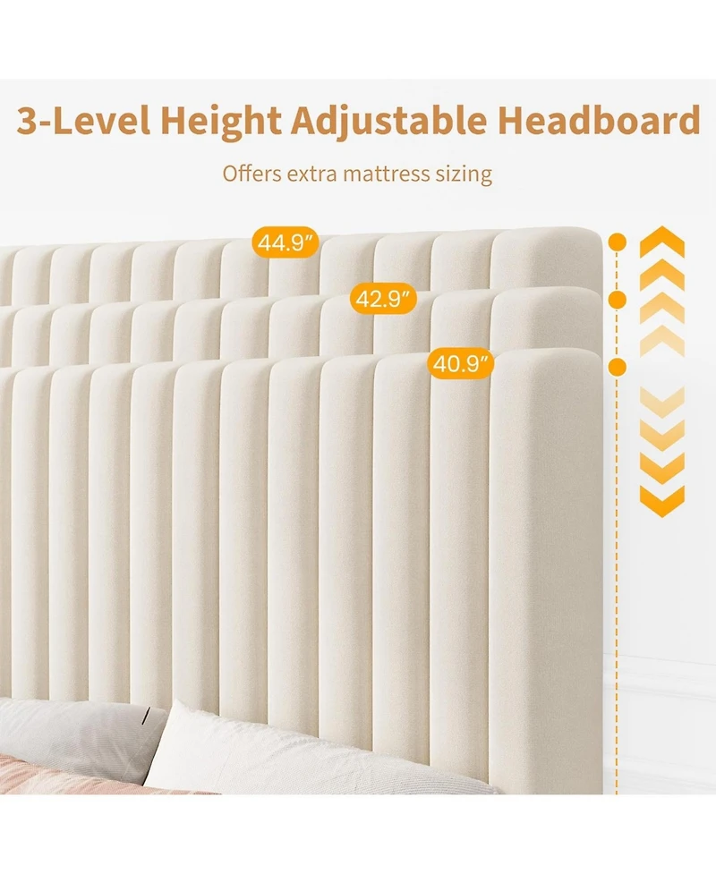 gaomon Velvet Platform Bed Frame with Vertical Channel Tufted Adjustable Headboard, Sturdy Wood Slats, No Box Spring Needed