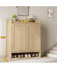 gaomon Oak Rattan 2-Door Shoe Cabinet