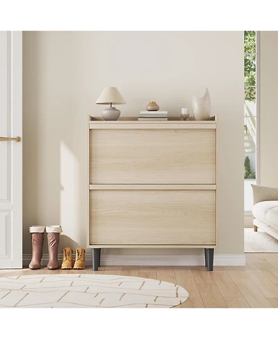 Gaomon Natural Oak Freestanding Shoe Cabinet