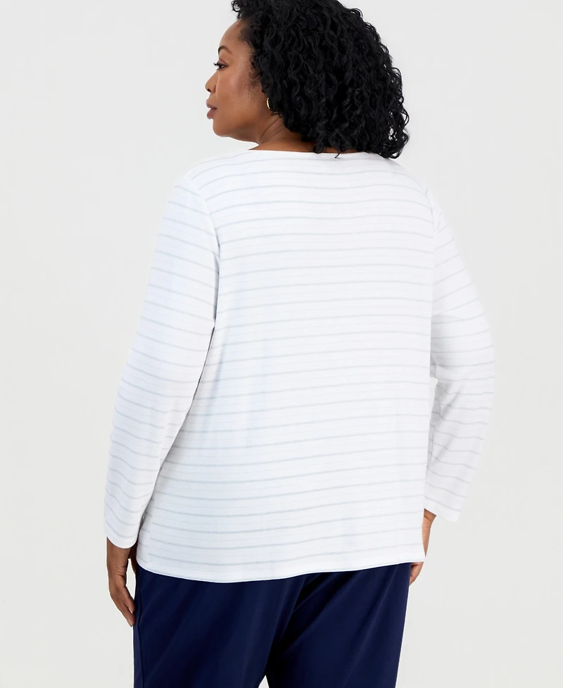 Style & Co Plus Double-Stripe Scoop-Neck Top, Macy's Exclusive