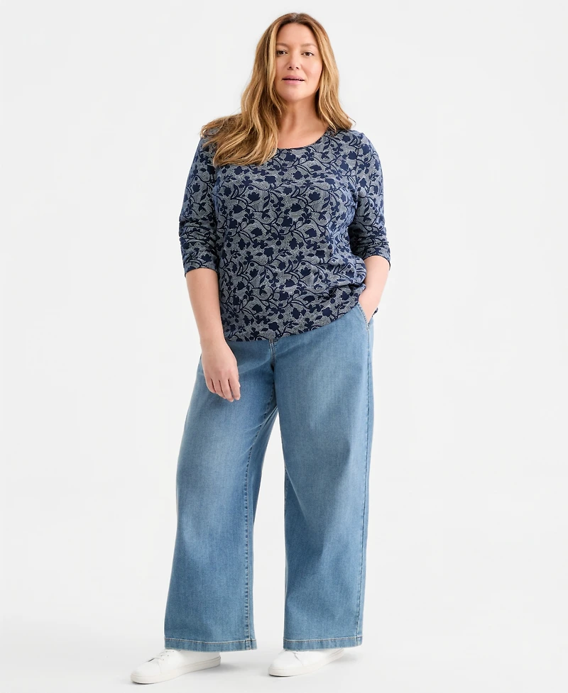 Style & Co Plus Size Negative Lines Scoop-Neck Top, Macy's Exclusive