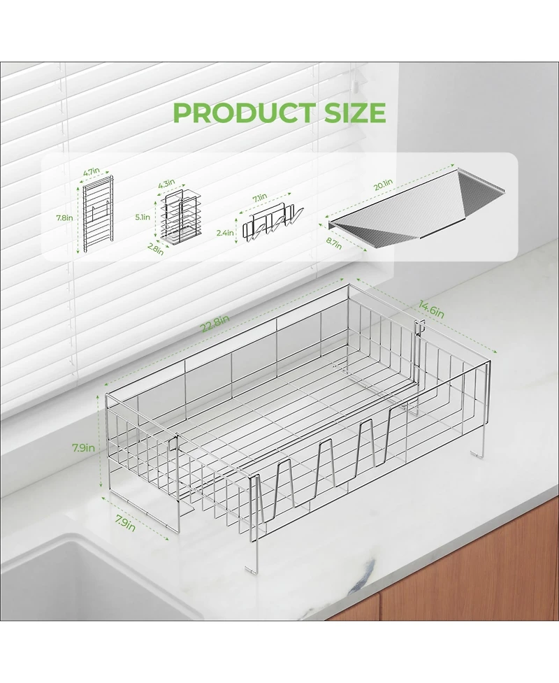Sugift 2-Tier Detachable Stainless Steel Dish Drying Rack with Cutlery Box and Cup Holder
