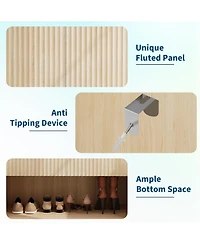 gaomon 45" Freestanding Fluted Oak Shoe Cabinet with 2 Push-Release Doors