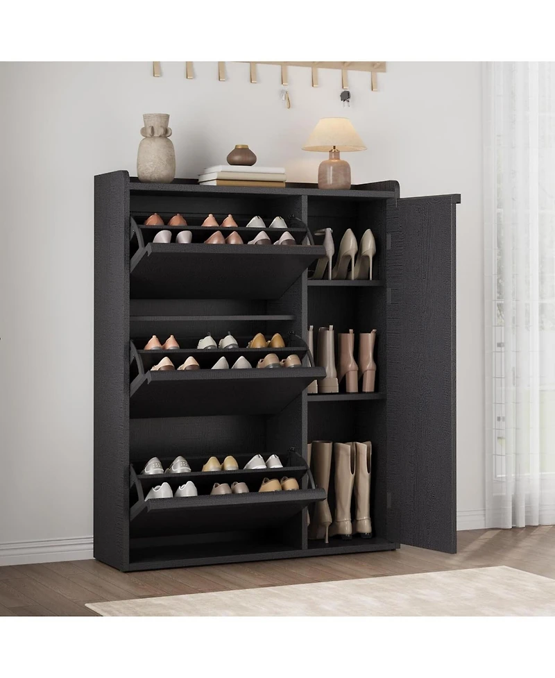 gaomon Freestanding Wooden Shoe Cabinet with 3 Flip Drawers and Side Door