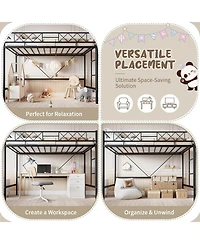 gaomon Queen Rattan Bed Frame with Headboard, Boho Platform Bed with Led Lights, Metal Slats Support, No Box Spring