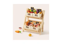 Tiny Land Play Kitchen Accessories – Play Kitchen Food Storage: Versatile Wooden Rack for Play Food