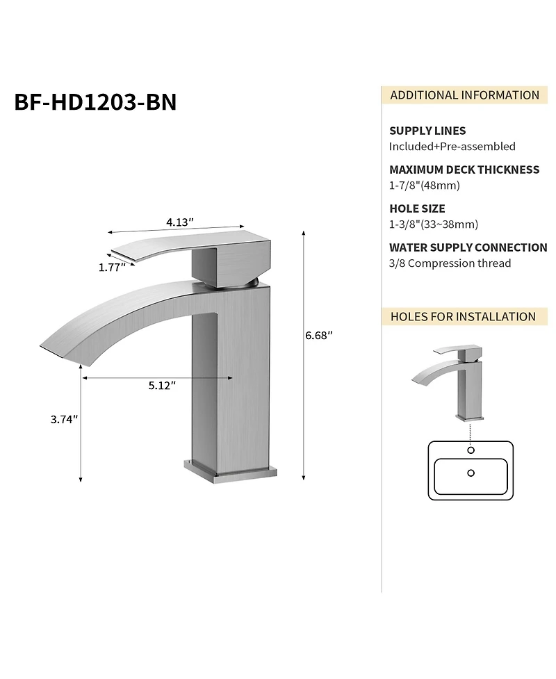 Busdays Bothwa Home Cupc Certified Single Handle Bathroom Sink Faucet