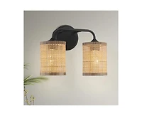 Busdays Quell Double Light Vanity With Natural Rattan Shade Wall Lamp