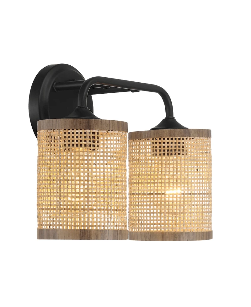 Busdays Quell Double Light Vanity With Natural Rattan Shade Wall Lamp