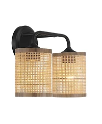 Busdays Quell Double Light Vanity With Natural Rattan Shade Wall Lamp
