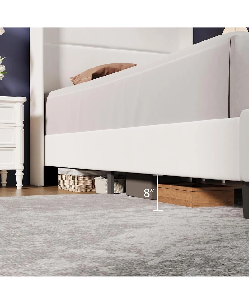 gaomon Twin Velvet Bed Frame with Wingback Headboard, Upholstered Platform Bed with Wood Slats, No Box Spring Needed