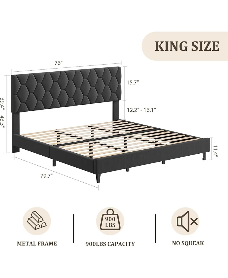 gaomon King Upholstered Platform Bed Frame with Headboard, Wooden Slats Support, No Box Spring Needed, Easy Assembly