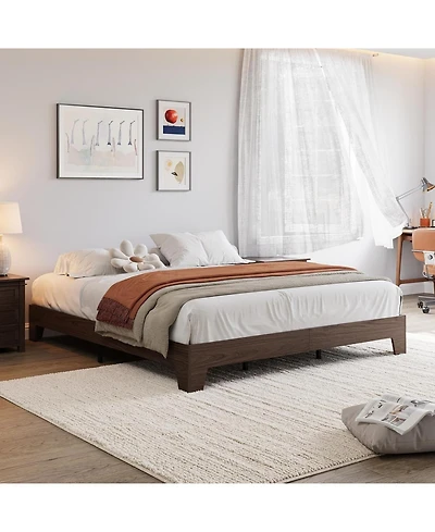 gaomon California King Nature Platform Bed Solid Wood Frame Strong Slats No Box Spring Needed Minimalist Easy Assembly