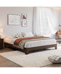 gaomon California King Nature Platform Bed Solid Wood Frame Strong Slats No Box Spring Needed Minimalist Easy Assembly