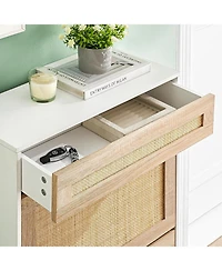 gaomon Slim Freestanding Wooden Shoe Cabinet with 2 Flip Drawers and Linen Front Panels