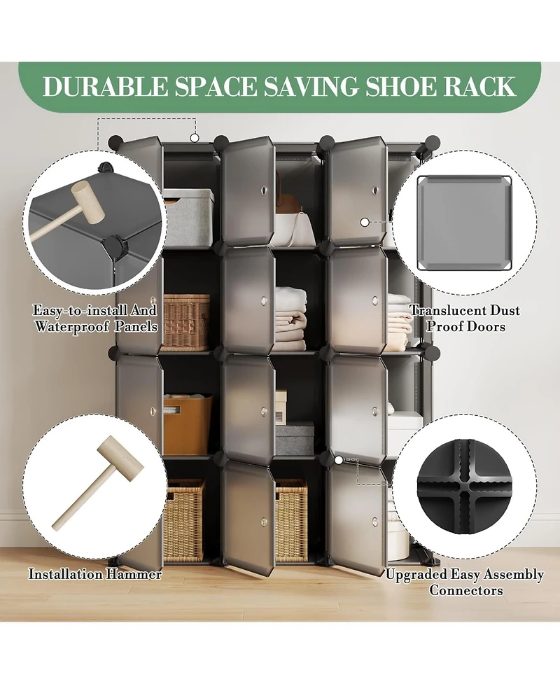 gaomon 12-Cube Stackable Modular Shoe Storage Cabinet Organizer with Doors