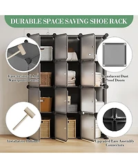 gaomon 12-Cube Stackable Modular Shoe Storage Cabinet Organizer with Doors