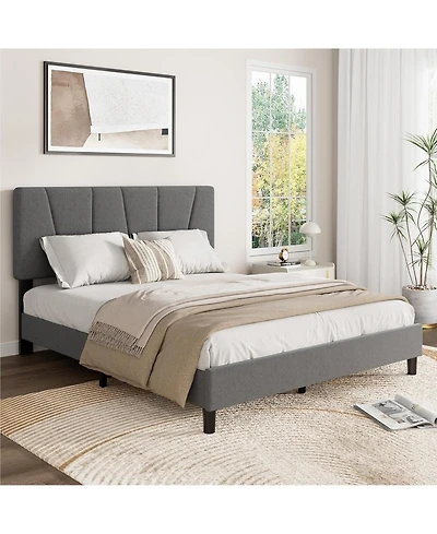 gaomon Full Size Linen Upholstered Platform Bed Frame with Adjustable Headboard, Wooden Slats Support, No Box Spring Needed, Easy Assembly