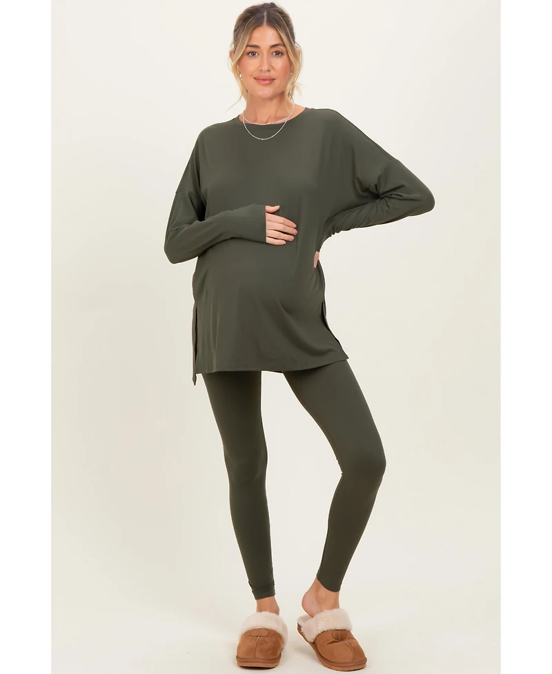 Pinkblush Maternity Light Mocha Brushed Knit Oversized Top and Legging Set